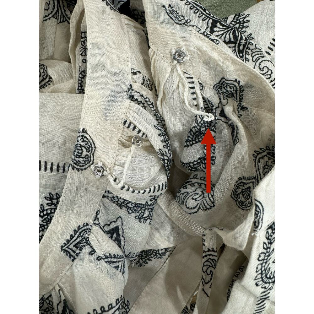 J.Crew Popover Boho Top Bandana Print Ramie Natural Black Casual XXS - Picture 7 of 9